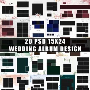 Boho & Watercolor Floral Wedding Album Design | Luxury 15x24 DM PSD Sheets