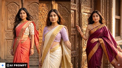 Retro Style Prompt For Gemini Girl In Saree