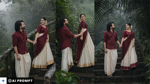 6 Viral Romantic Couple AI Prompts for Indian Couples | South Indian Couple Prompt Generator