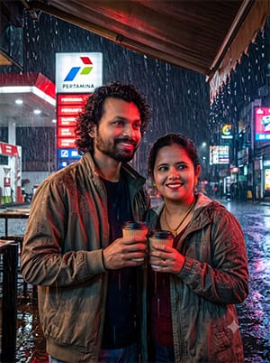 Romantic Couple Rain Prompt For Gemini AI