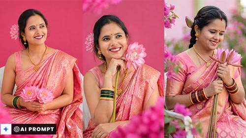 Silk Saree Pink AI Photo Editing Prompts For Girls