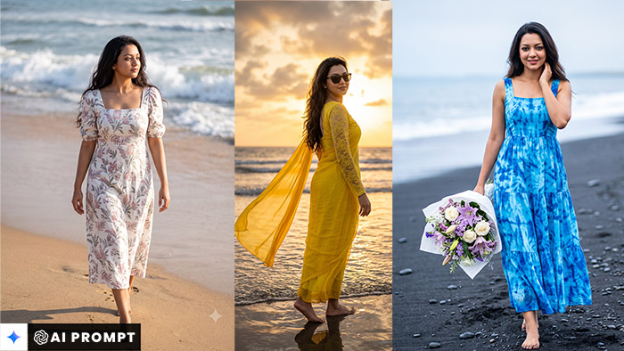 5 Viral Cinematic Beach Photo Prompt Girl Ideas (2026) Ultra Realistic AI Prompts