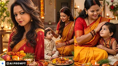 5 Stunning ChatGPT Jitiya Puja Photo Editing Prompts For Cute Mother And Child