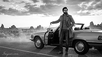 cinematic black and white car photos prompts