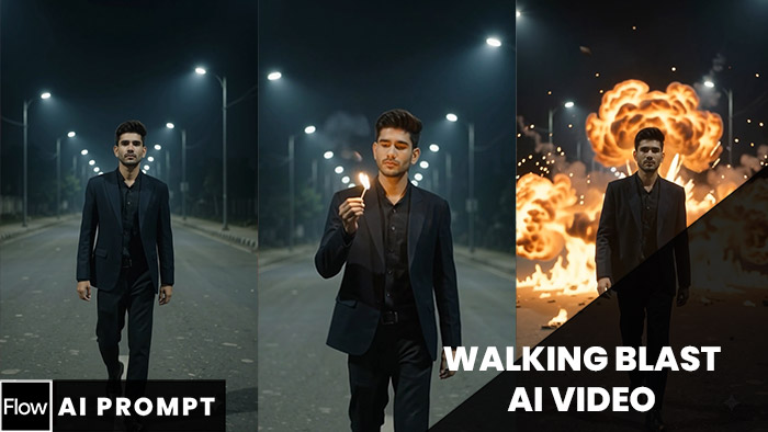Trending Walking Blast AI Video Editing Prompt